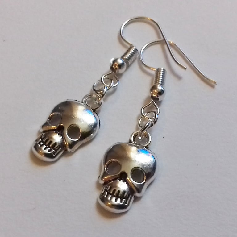 Gothic Skull Earrings Silver Plate