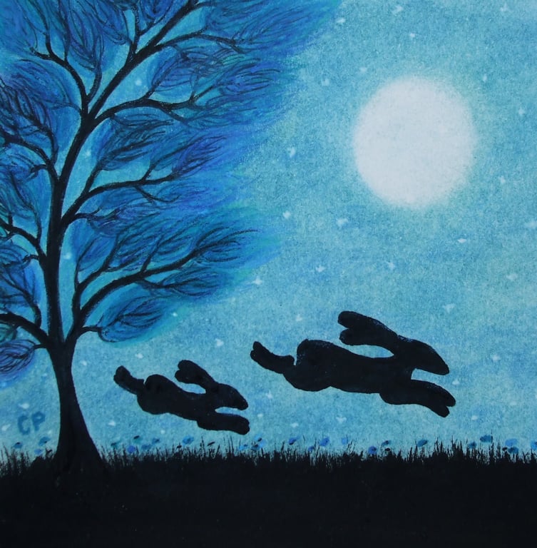Bunny Rabbit Card, Moon Hare Tree Art Card, Son, Daughter, Dad Mum Greeting Card