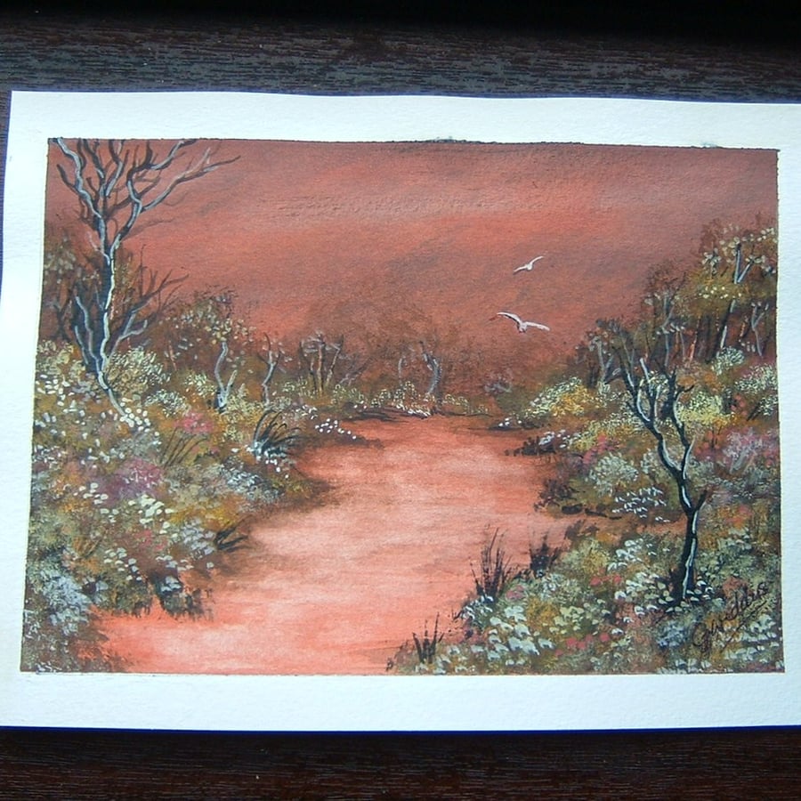 Art painting SFA original watercolour paintings landscape sunset 36