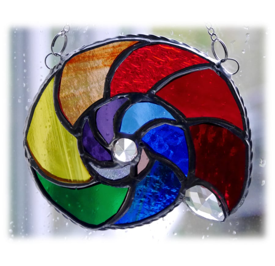 Ammonite Stained Glass Suncatcher Rainbow Crystal Fossil Jurassic