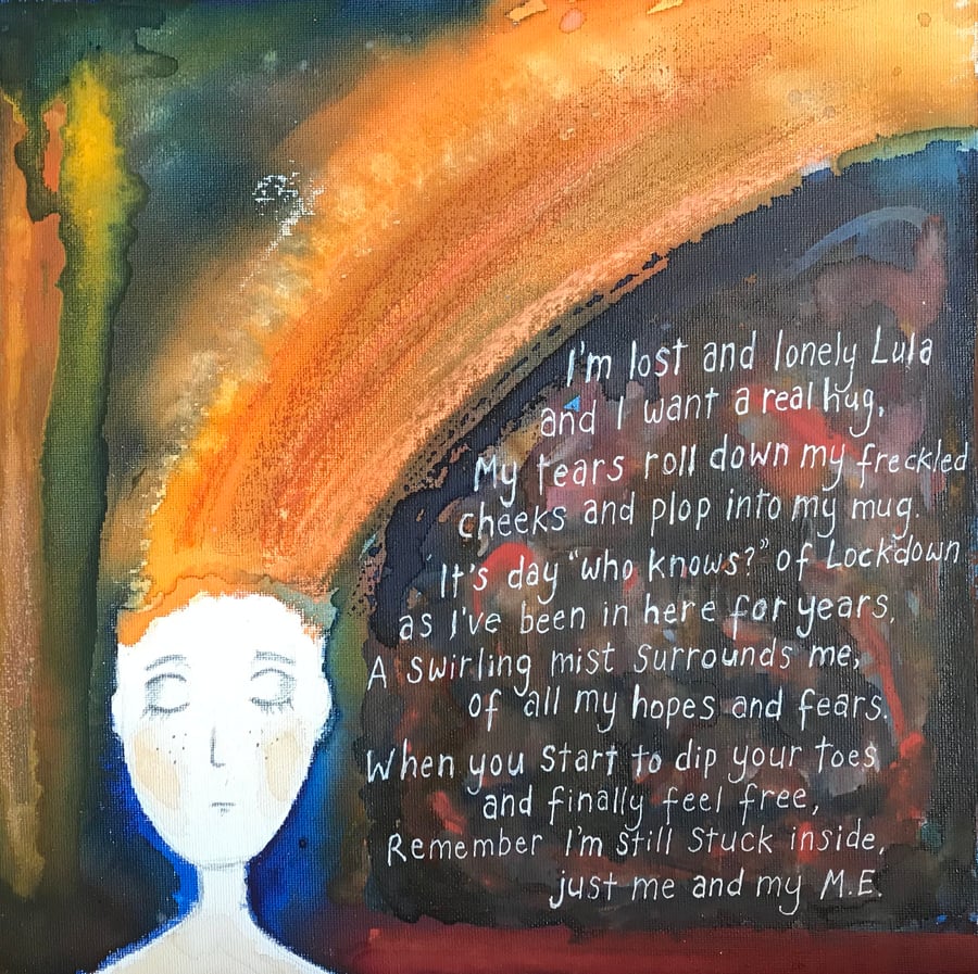 Original watercolour 12" by 12" canvas panel "Lockdown Lula"