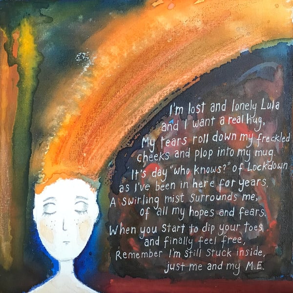 Original watercolour 12" by 12" canvas panel "Lockdown Lula"