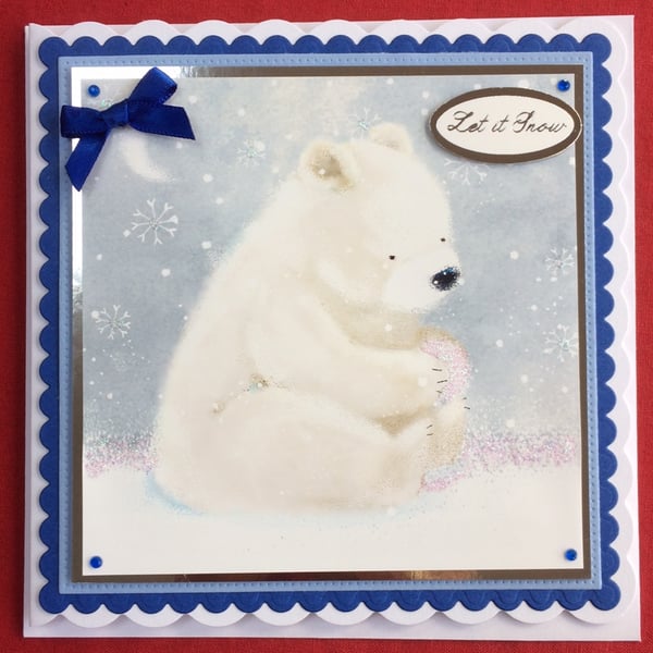 Polar Bear Cute Christmas Card Let it Snow 3D Luxury Handmade Card