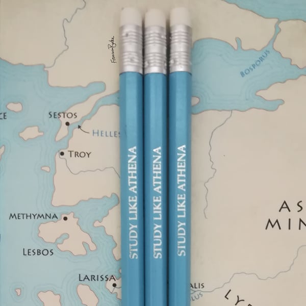 Study Like Athena Blue HB Pencils, Greek Mythology, Back to School, Student Gift