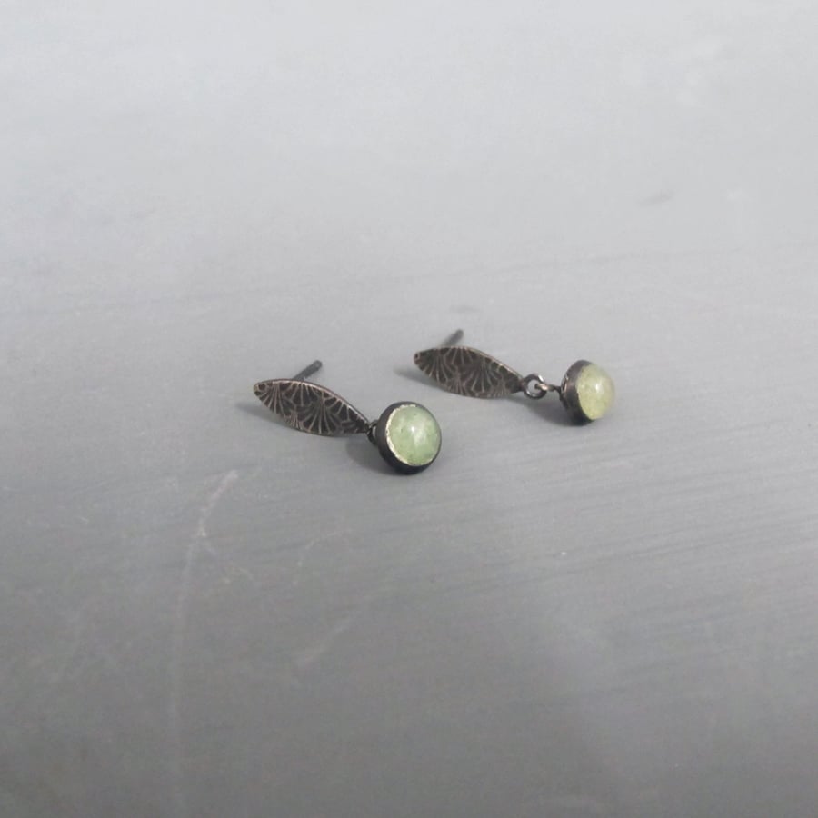 Black Oxidised Sterling Silver & Light Green Aventurine Earrings