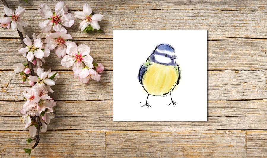Bird Greeting Card, Blue Tit Card, Greetings Card, Blank Inside, Blue Tit, Birds