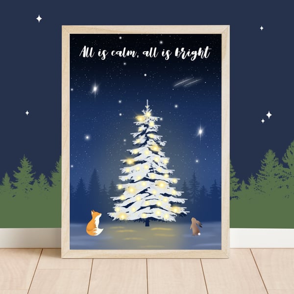 Wildlife Christmas Decor, Christmas Wall Art Print, Cosy Christmas.