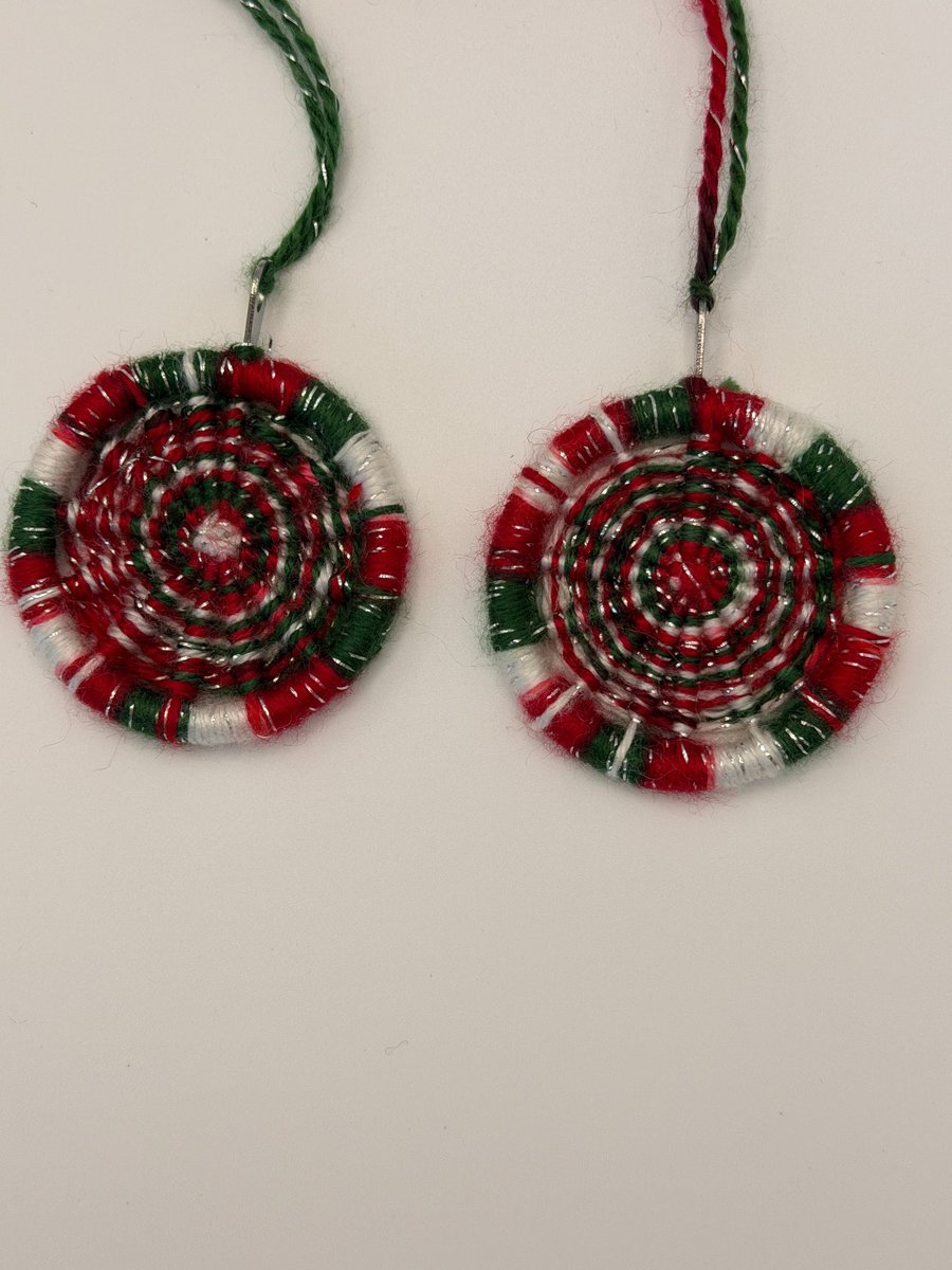 Handmade Festive Dorset Button Hanging Decoration - Red Green & Silver