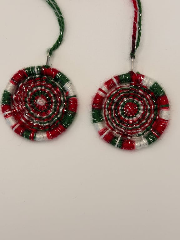 Handmade Festive Dorset Button Hanging Decoration - Red Green & Silver