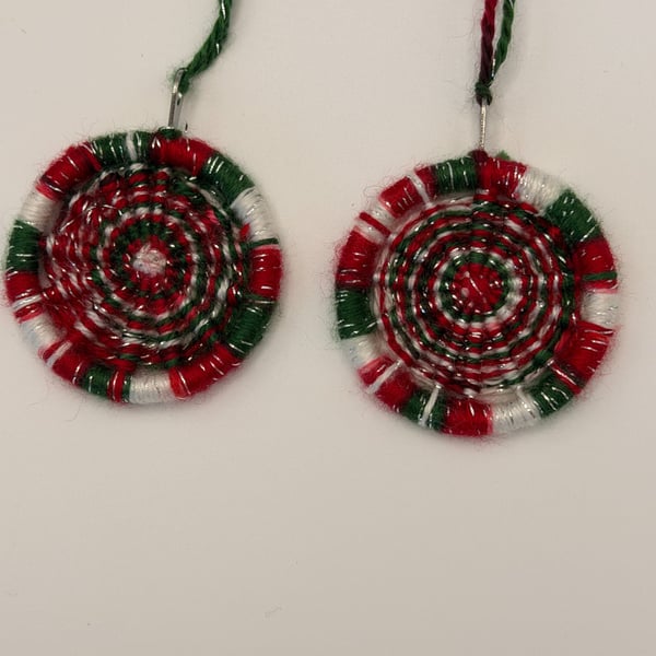 Handmade Festive Dorset Button Hanging Decoration - Red Green & Silver