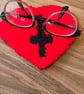 Red Heart Punch Needle with Cross Gothic Desk Rug Mug Rug or Mouse Mat  - Image 3