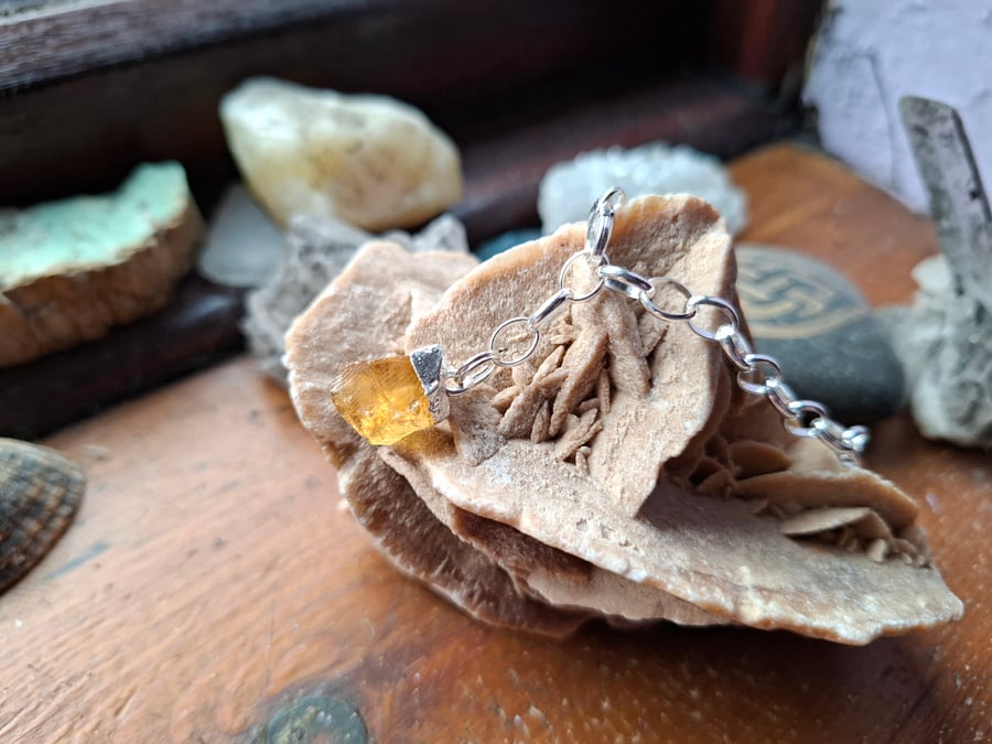 Raw Citrine Crystal and Sterling Silver Bracelet - November Birthstone