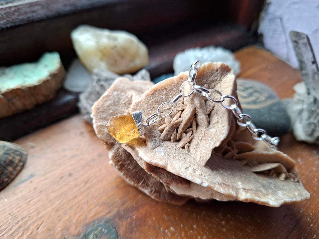 Raw Citrine Crystal and Sterling Silver Bracelet - November Birthstone