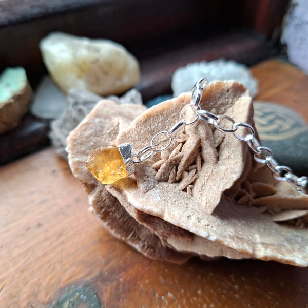 Raw Citrine Crystal and Sterling Silver Bracelet - November Birthstone