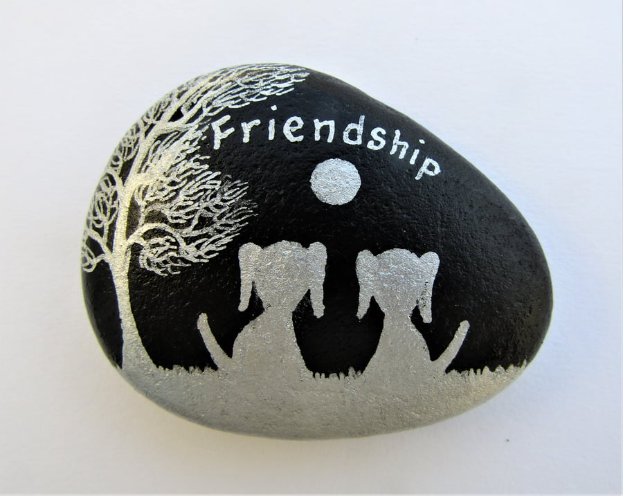 Dog Friendship Gift, Hand Painted Rock, Unique Friend Art Gift, Two Dogs, Stone