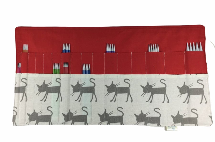 Double pointed case with cats, DPN Case, knitting needle case, crochet hook case