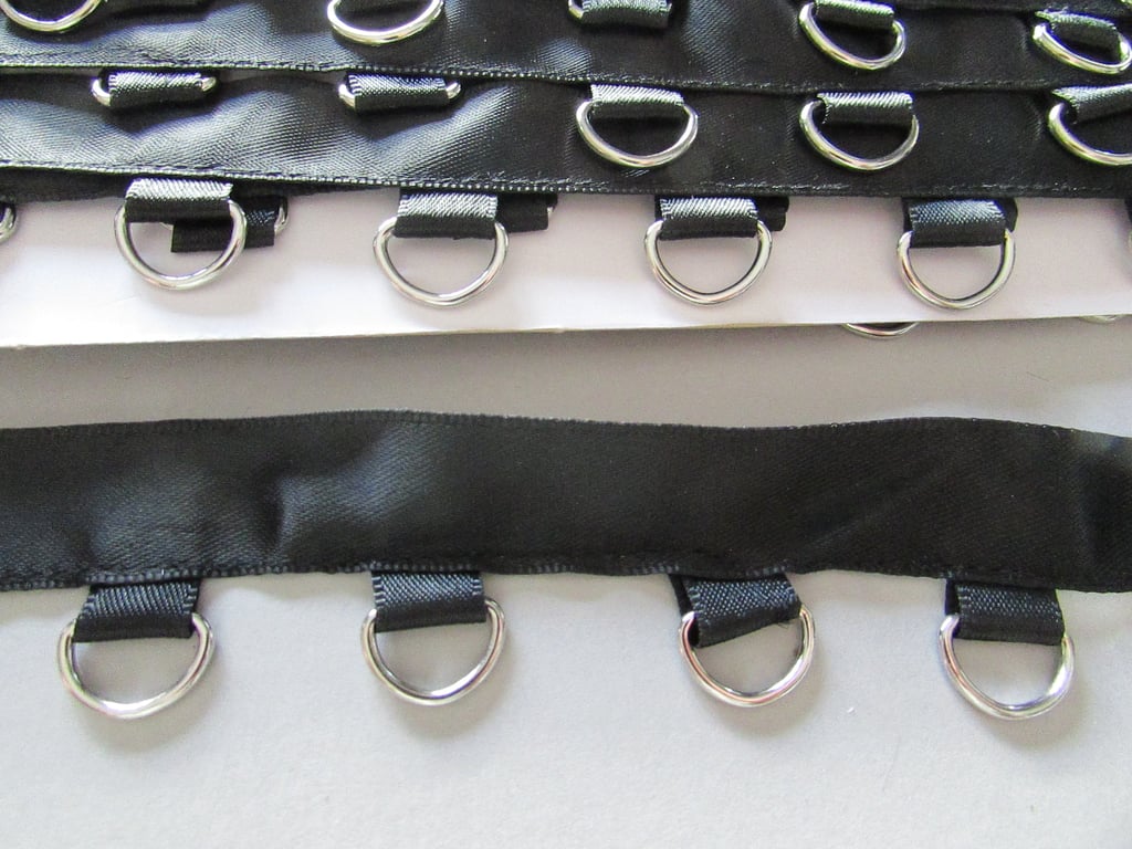 BLACK SATIN D RING TAPE SOLD BY THE METRE
