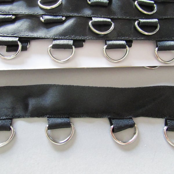 BLACK SATIN D RING TAPE SOLD BY THE METRE