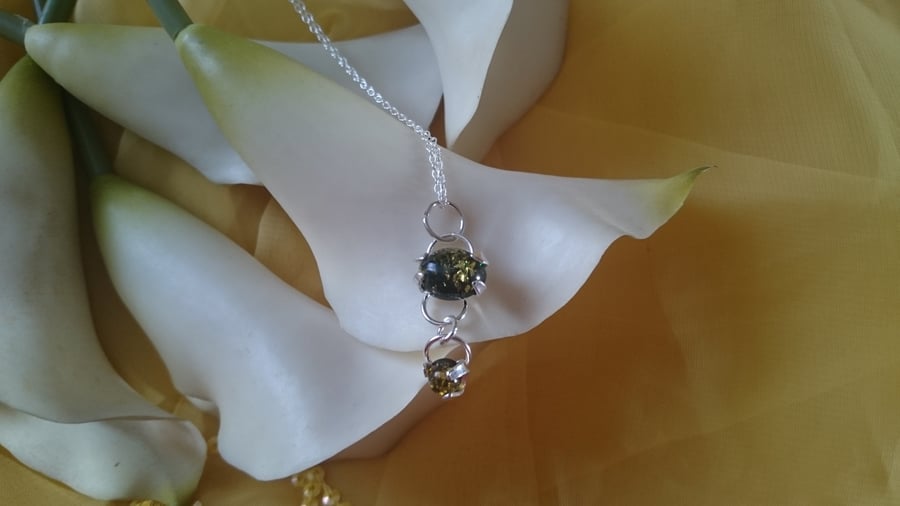 Green amber and sterling silver necklace