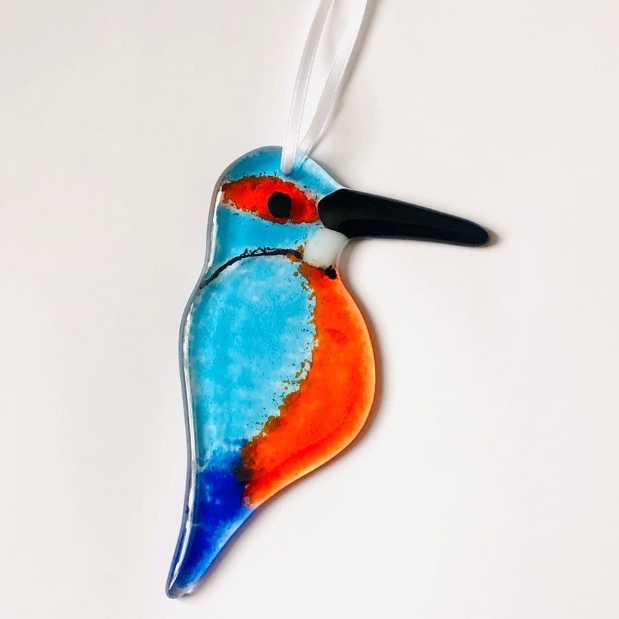 Fused glass hanging kingfisher sun catcher decoration ornament 
