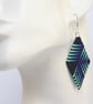 Diamond Shaped Beaded Earrings with Blue, Black and Turquoise Design