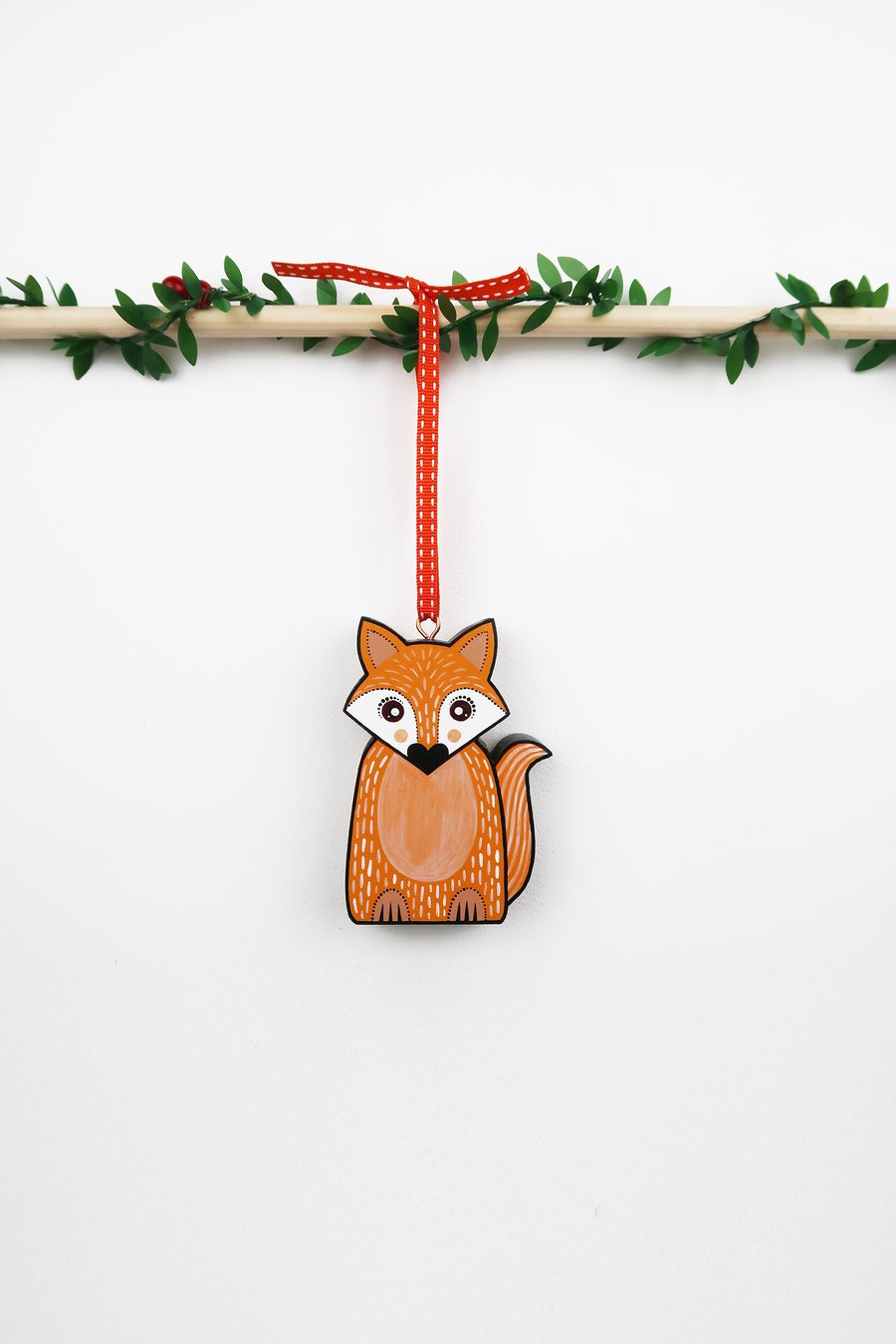 Fox hanging ornament, forest theme wooden decoration