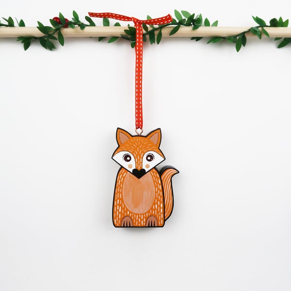 Fox hanging ornament, forest theme wooden decoration