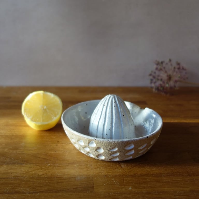 Hand Thrown White Stoneware Lemon Juicer 