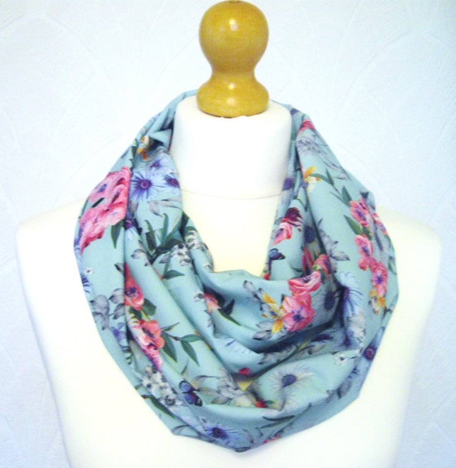Mint green floral scarf loop scarf chiffon scarf scarf multicoloured
