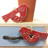 Set of two ceramic lovebird decorations folk art 