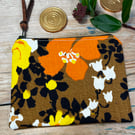 Bright vintage floral coin purse zip pouch reclaimed seventies fabric