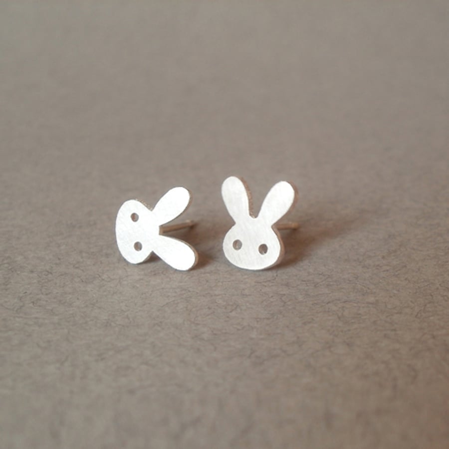sterling silver bunny rabbit ear studs with straight ears