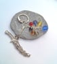 Silver Dagger Charm and Multi Coloured Crystal Bead Key Ring, End of Term Gift - Image 4