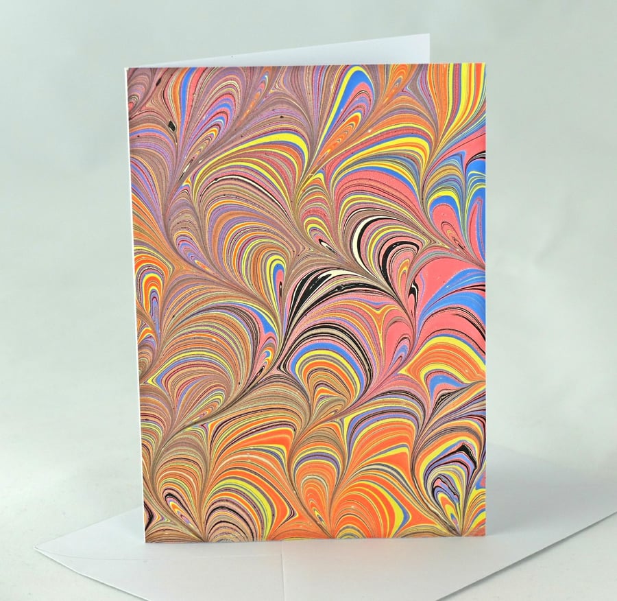 Unique multicoloured marbled note card