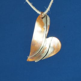Double Bar Heart Copper and Silver Pendant
