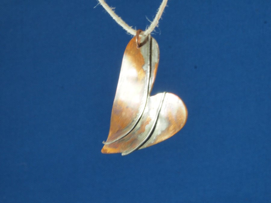 Double Bar Heart Copper and Silver Pendant