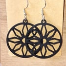 Black Wooden Wheel Earrings – Handmade Laser Cut Wooden Earrings, Geometric Boho