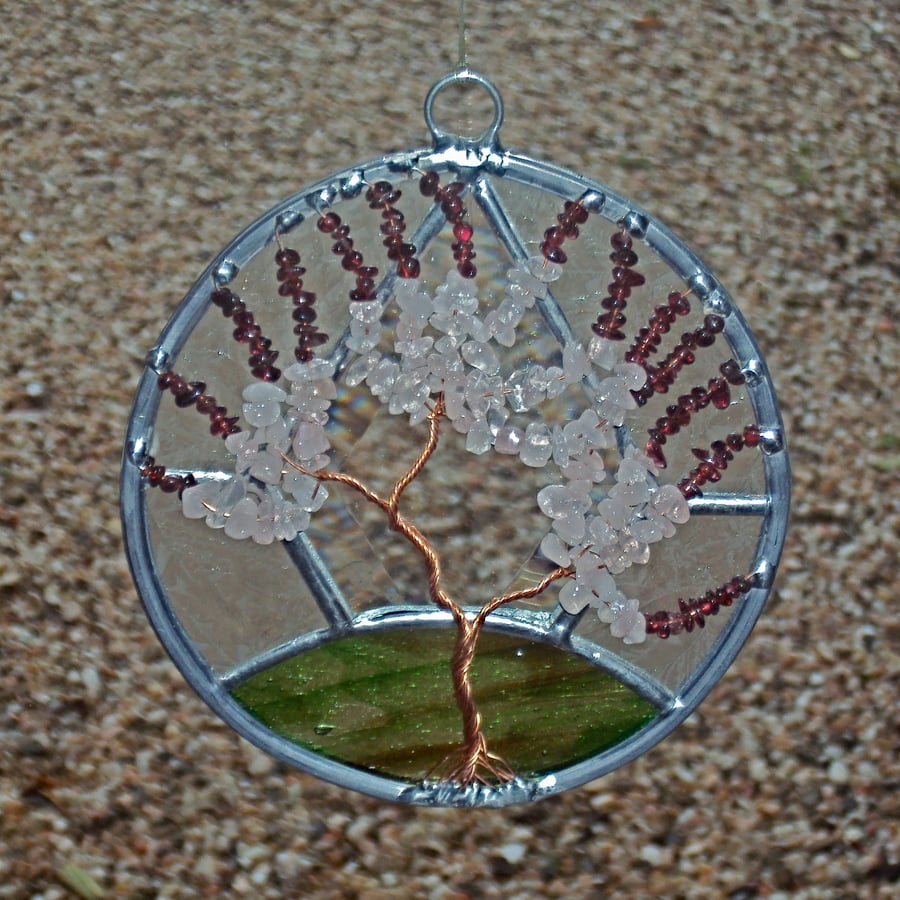 Special edition rose quartz and garnet tree of life