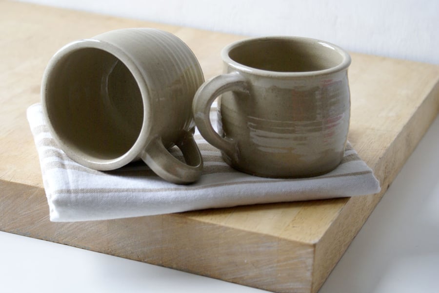 Two stoneware pottery mini mugs - glazed in simply clay