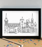 Rugby Warwickshire Skyline Art Print - Image 2