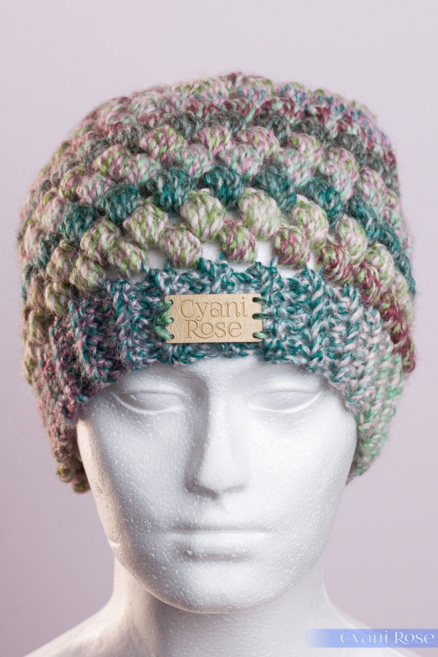 Beanie hat crochet puff stitch  mint choc chip colour handmade