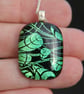 Fresh Green Leaves Dichroic Glass Pendant Necklace:  Fused Glass pendant F17