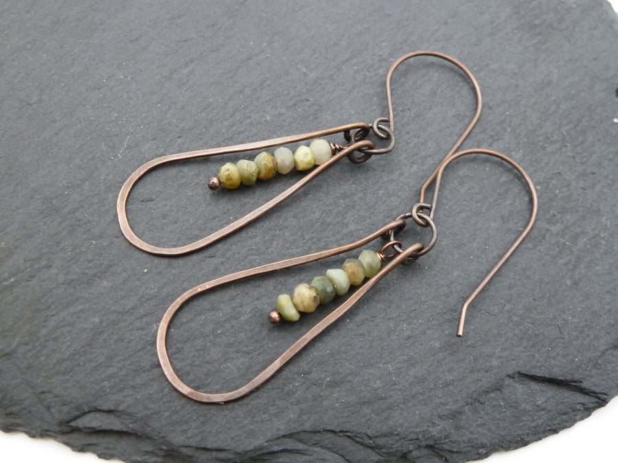 copper earrings, chrysoberyl gemstone jewellery