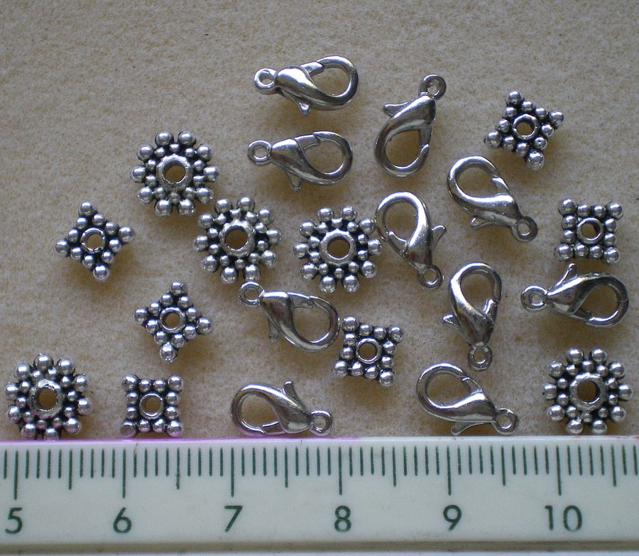 100 Silver Plated Jewellery Findings -60 lobster clasps,40 Spacers