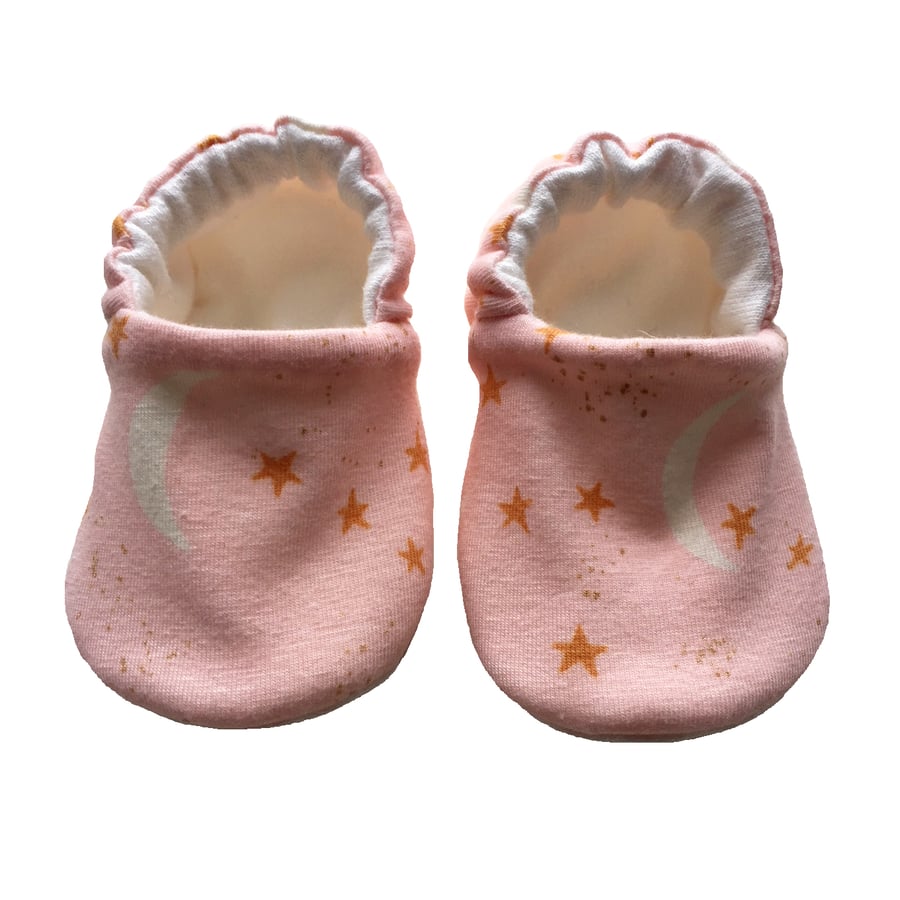 Glitter Moon & Star Shoes Organic Moccasins Kids Slippers Pink Shoes Gift 0-9Y