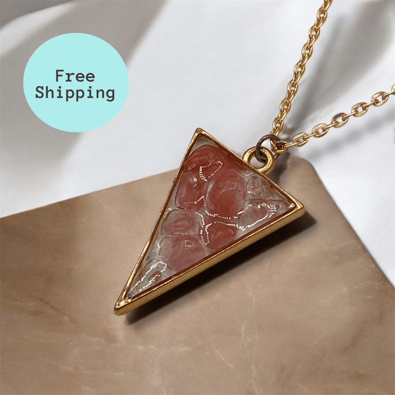 Strawberry Quartz Rose Gold plated Triangle Worry Stone Necklace - Free Postage