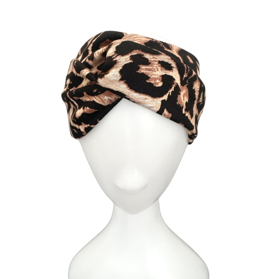 Leopard twist turban headband for women, Wide twisted fashion hair band