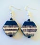 Blue stripe hexagon wood earrings - Image 4