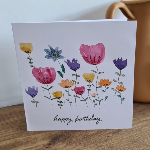 Handpainted flower birthday card