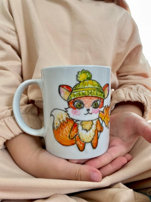 Hand-painted cup for a child – with an autumn design 